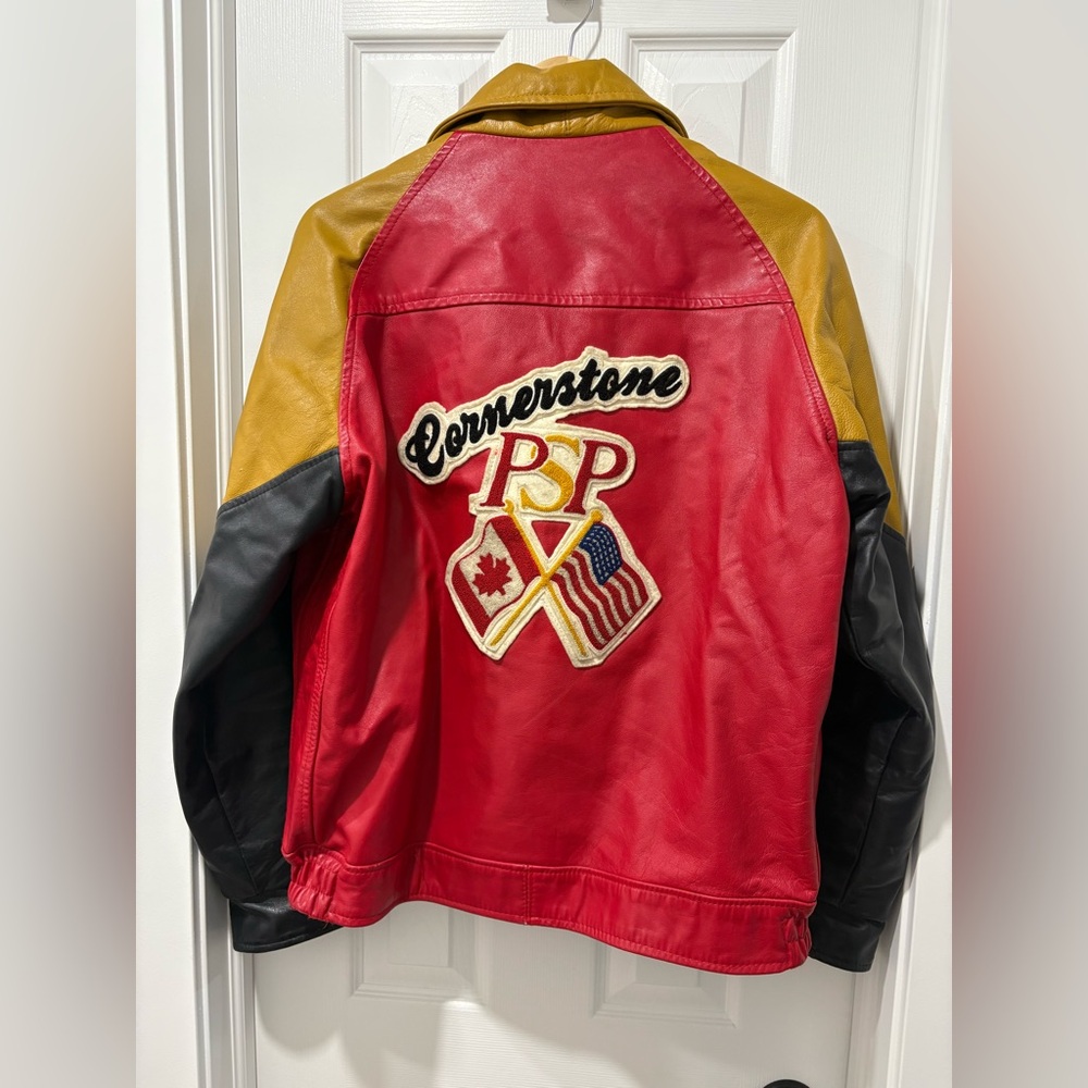 Vintage Leather Letterman Jacket Size 40 PSP Hockey 1990 Canada USA